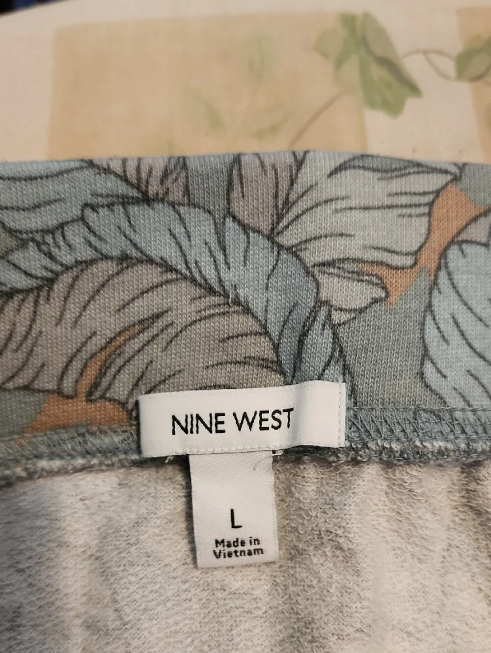 Nine West Sage Leaf-Print Knit Skirt with Tan Accents